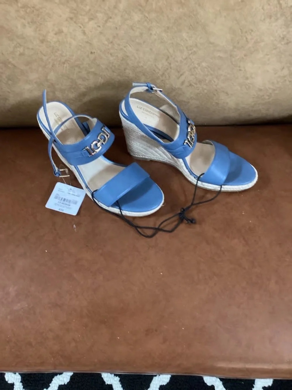 Time and Tru Blue Wedge Espadrille Sandals with Gold Chain
